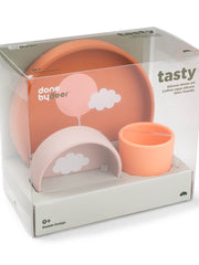 Naloži sliko v galerijo, Done by Deer - Silikonski set za hranjenje Happy clouds, Papaya