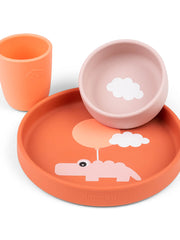 Naloži sliko v galerijo, Done by Deer - Silikonski set za hranjenje Happy clouds, Papaya
