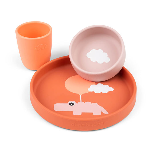 Done by Deer - Silikonski set za hranjenje Happy clouds, Papaya
